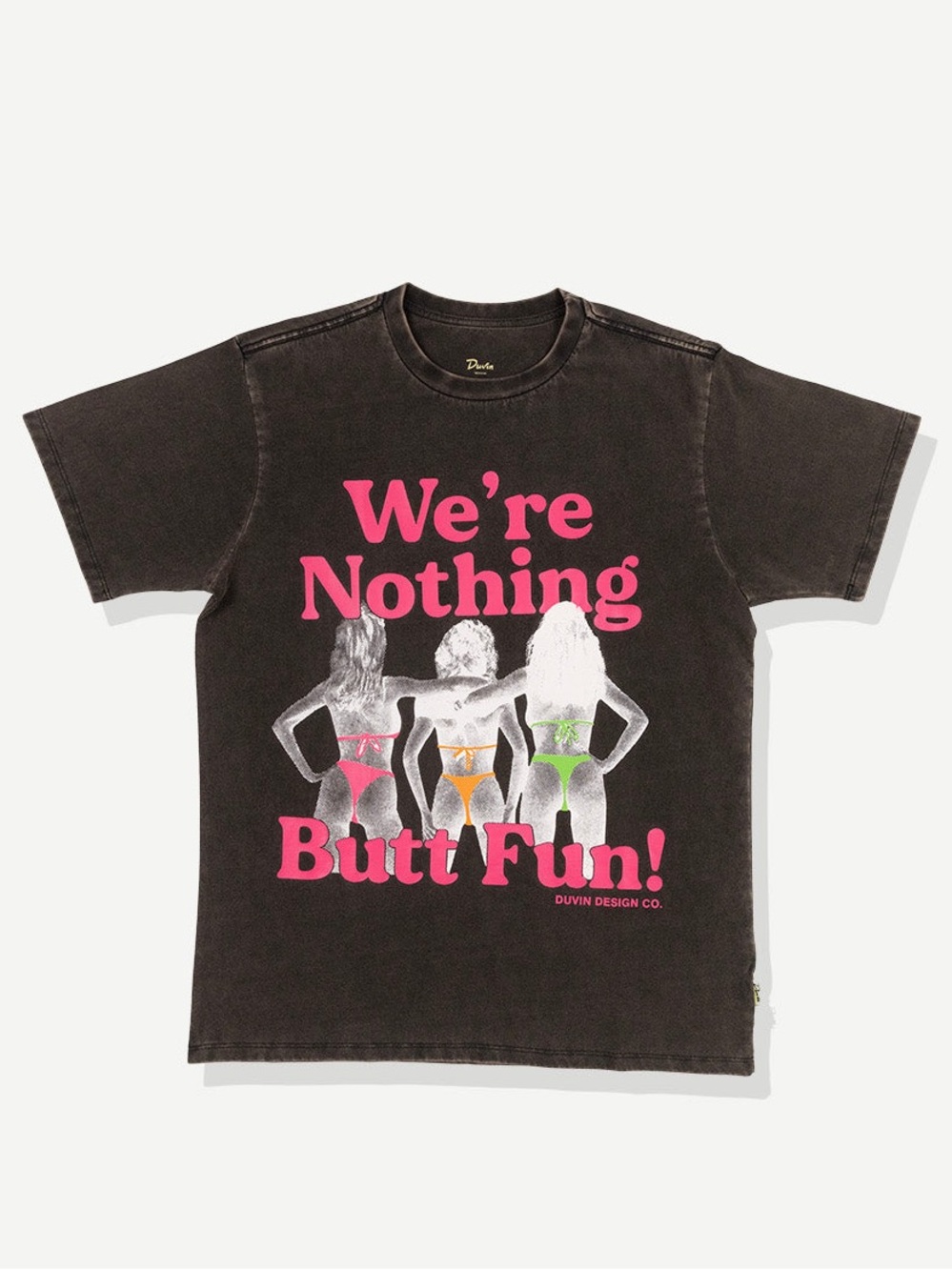 NWT Duvin Beach Club “Nothing Butt Fun” Graphic Cotton Tee, Vintage Black - L